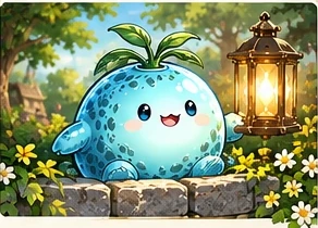 Puffling beside a glowing lantern
